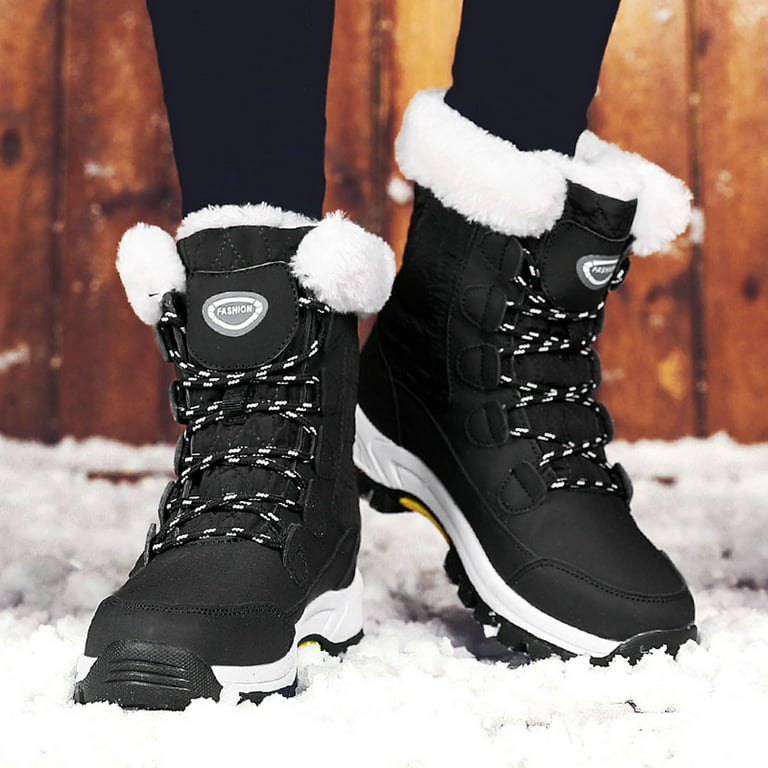 FZM Women shoes Snow Boots Flat Proof Warm LaceUp Boots Women Water Keep  Velvet Round Toe Shoes Plus Women's Boots
