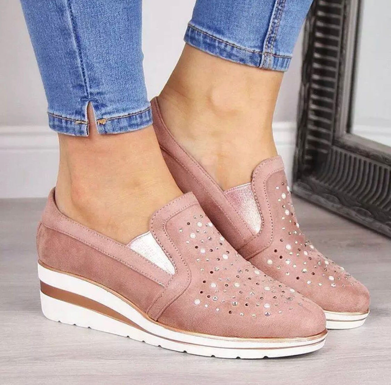 Feversole Women's Glitter Red Platform Slip on Sneaker Casual Flat Loafers US6/EU36