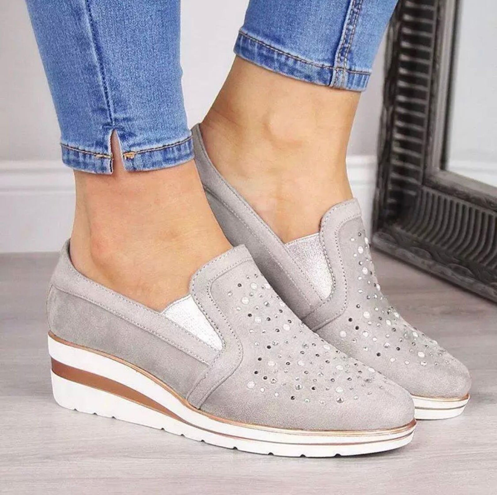 women's Muffin Sneakers Sequin Slip On Casual Shoes Round Toe Bling Bling  Contrast Paneled Low Heel Sequin Slip On Sneakers - AliExpress