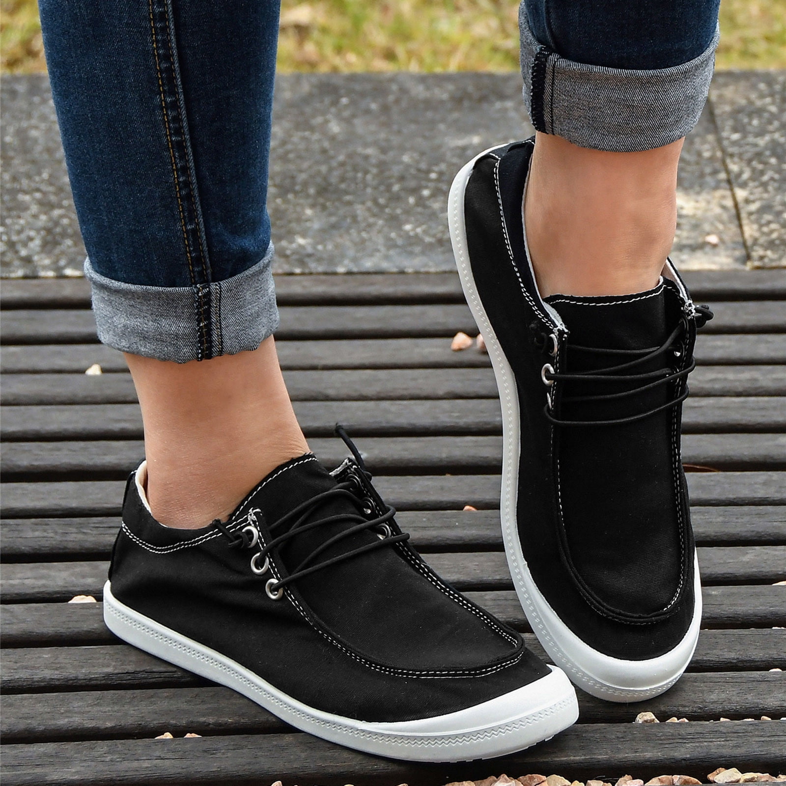 FZM Womens Shoes Women Soft Sole Massage Flat Sneakers Fashion Casual Lace  Up Casual Shoes Soft Sole Sneakers Black 10 