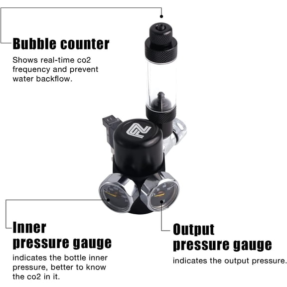 FZONE Aquarium CO2 Regulator for Paintball with Solenoid and Aluminum Alloy Bubble Counter and Check Valve