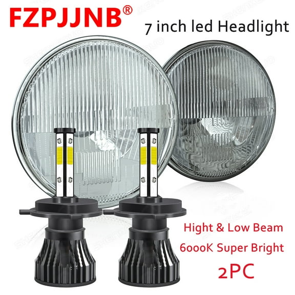 FZPJJNB 1 Pair 7 Inch Round H6024/H6017 H4 Conversion Headlight + H4 Led White Bulbs Hl7lf,C01