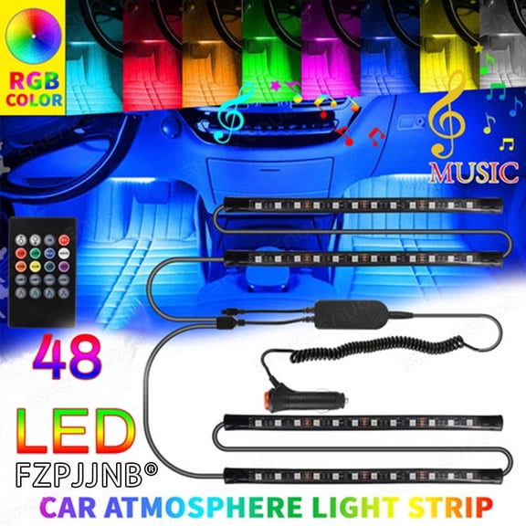 FZPJJNB 4 RGB 48LED Strip Interior Lights Fits Car, 4 Pieces