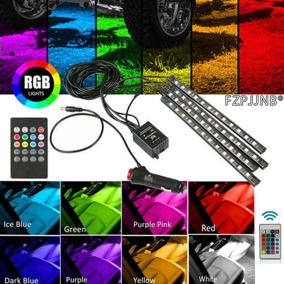 FZPJJNB 48LED Strip RGB Interior Lights Kit Fits Car Under Dash, Foot Well, Seats 4 Pieces