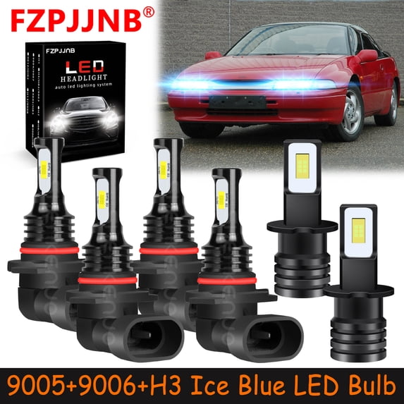 FZPJJNB 9005+9006+H3 for Subaru Svx 1992-1997 Ice Blue Led Headlights Bulb High Low Beam Fog Light,HKL,C03