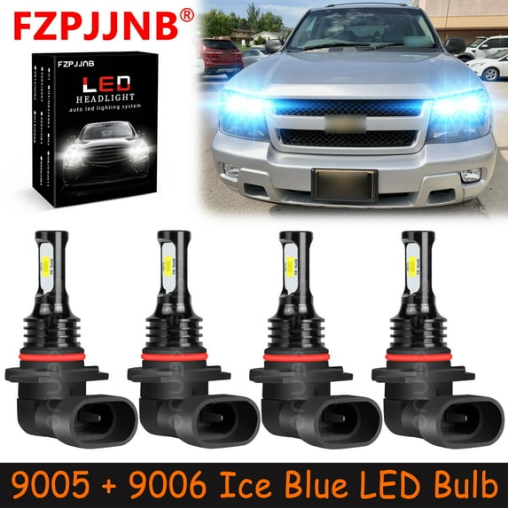 FZPJJNB 9005+9006 for Chevy Trailblazer 2002-2009 Ice Blue Led Headlights Bulb High Low Beam,HKL,C18
