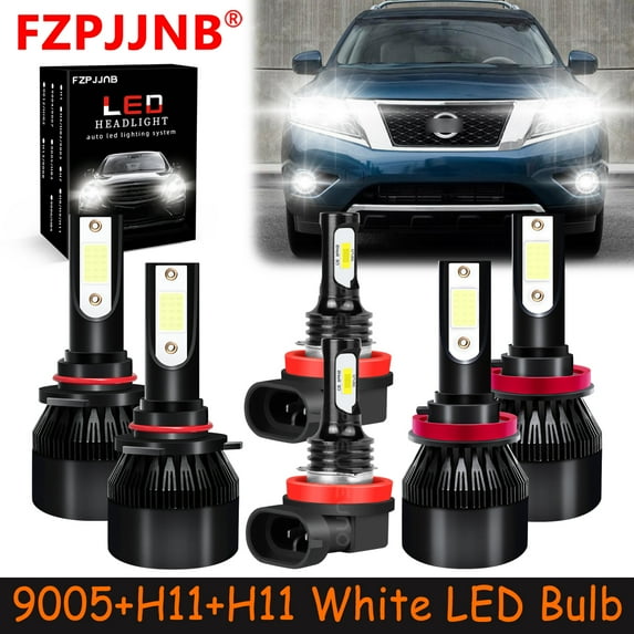 FZPJJNB 9005+H11+H11 for Nissan Pathfinder 2013-2016 White Led Headlights Bulb High Low Beam Fog Light,C9B,C09