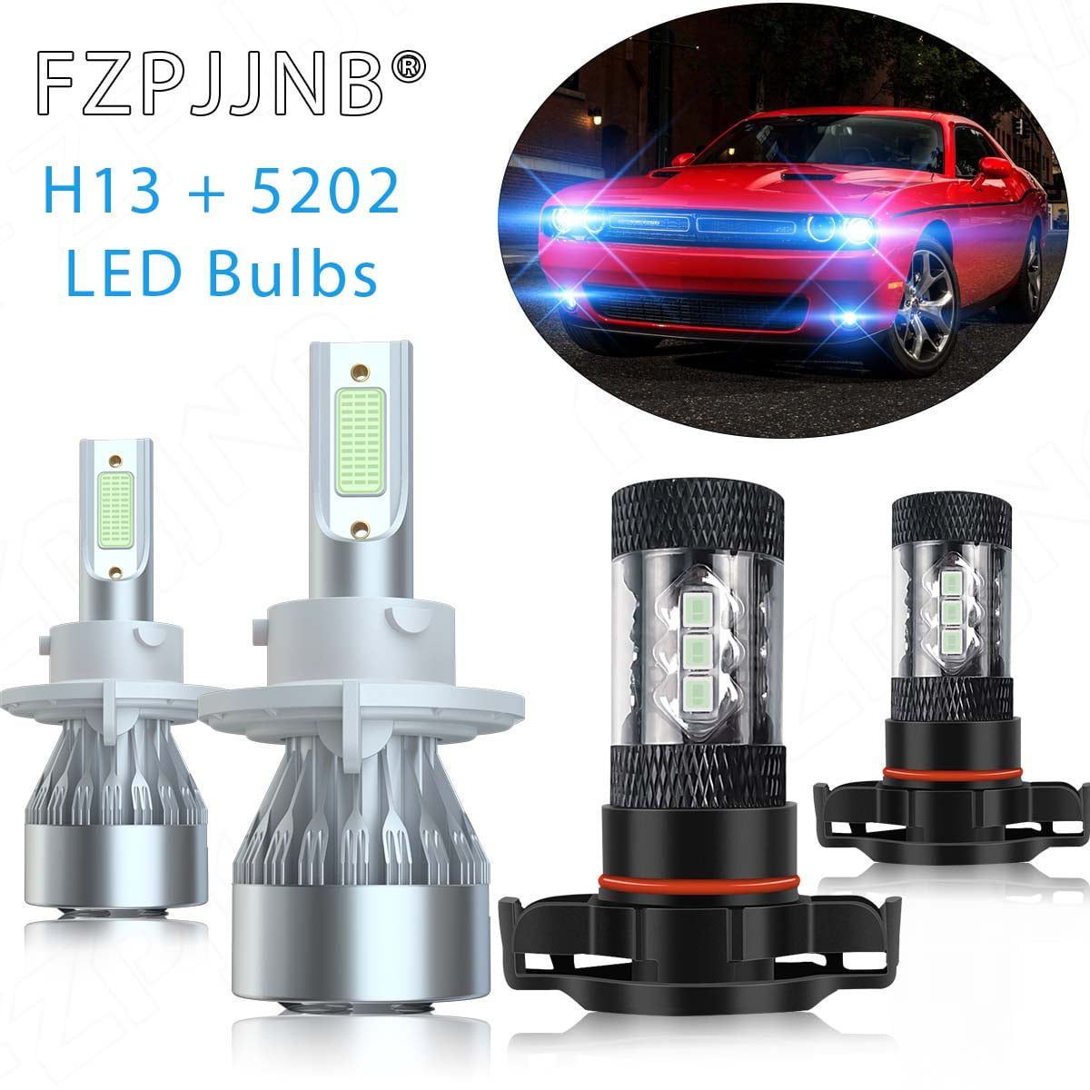 FZPJJNB Dodge Challenger LED Headlight and Fog Light Bulbs, 8000K Ice