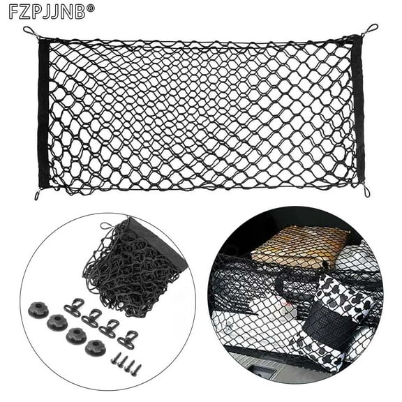 FZPJJNB Elastic Bungee Cargo Net with 4 Hooks and Adapter Hooks for Pickup Truck Bed & Universal Car Organization