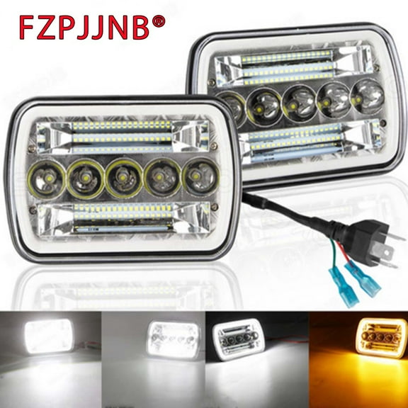 FZPJJNB For 1986 - 1992 Jeep Wrangler MJ Comanche Pair 7x6 5x7 Halo LED Headlights with DRL,G10