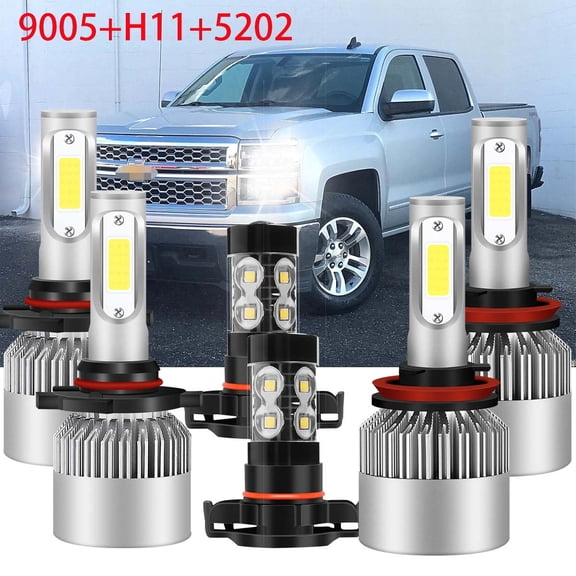 FZPJJNB For Chevy Silverado 1500 2500 2007-2015 LED Headlight High Low Beam Bulbs + Fog Light Bulbs