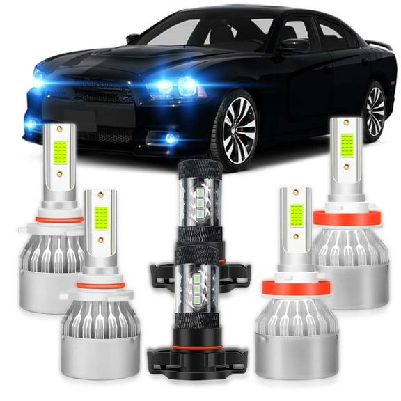 FZPJJNB For Dodge Charger 2011 2012 2013 2014 LED Headlights High Low Beam + Fog Lights Bulbs,8000K Ice Blue,Pack of 6,C01