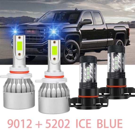 FZPJJNB For GMC Sierra 1500 2014-2016 LED Headlights + Fog Lights Bulbs 8000K Ice Blue Kit,Pack of 4