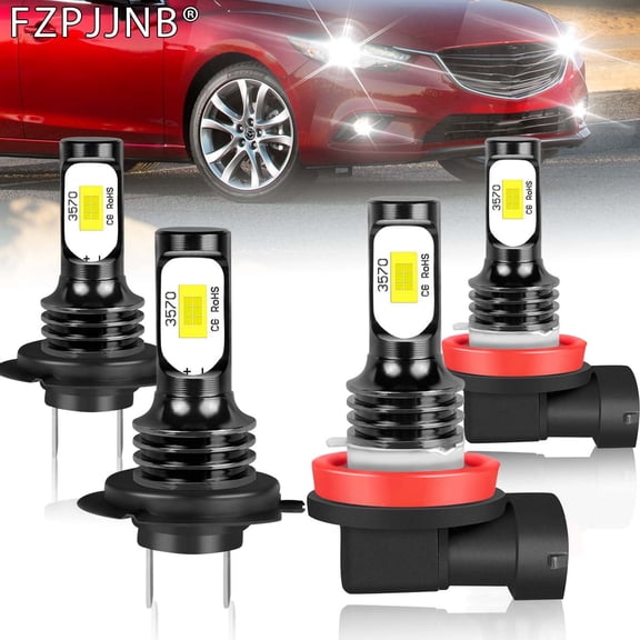 FZPJJNB For Mazda 6 2009-2013 LED H7 Low Beam + H11 Fog Light Bulbs Kit,6000K White,Pack of 4,W5