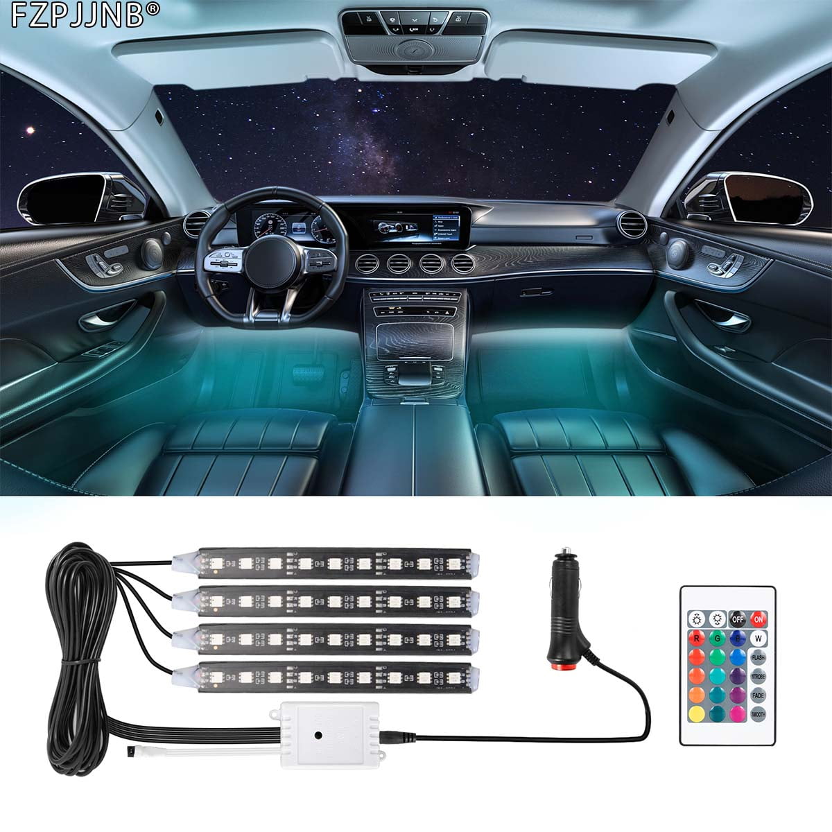 FZPJJNB Glow Full Color LED Interior Car Kit Under Dash Foot Well Seats ...