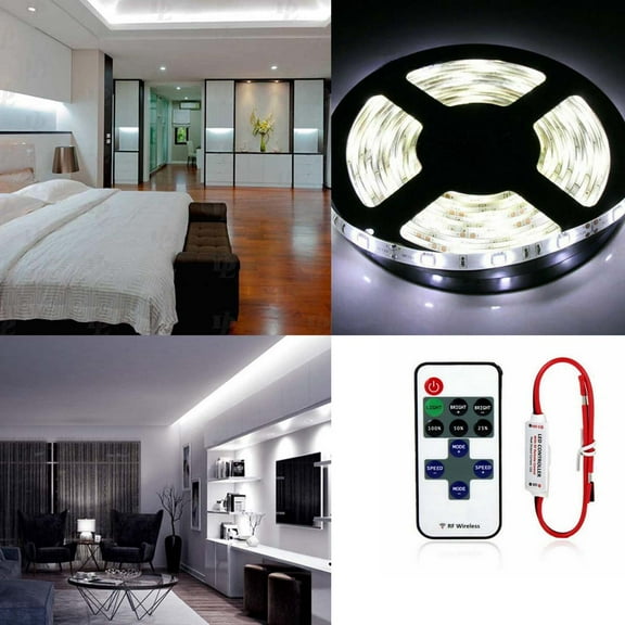 FZPJJNB White LED Strip Light, 16 feet Dimmable Bright, 6000K 12V Tape Lights for Bedroom, Kitchen,W7