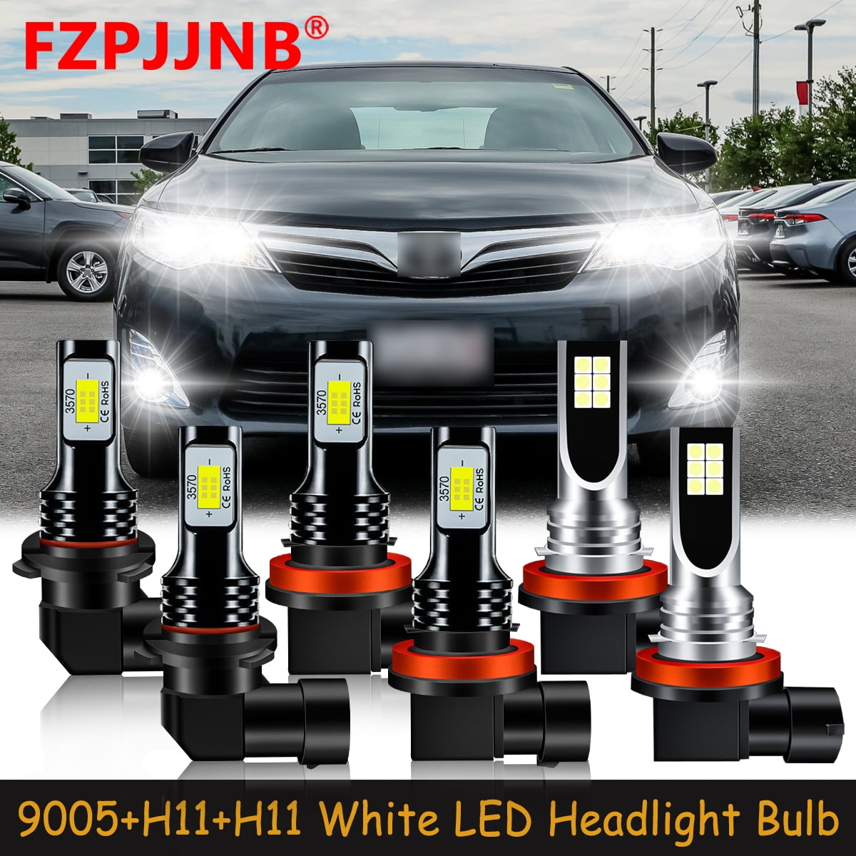 FZPJJNB for Toyota Camry 2007-2014 Led Headlight Bulbs Kit High Low Beam + Fog Light