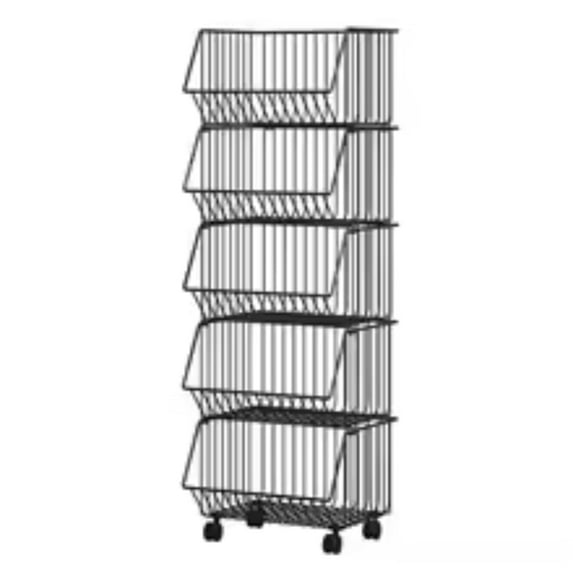 FZZ 5-Layer Stackable Fruit & Veggie Basket with Wheels: Metal Wire Storage Cart, Ideal for Kitchen, Food Storage & Outdoor Decor