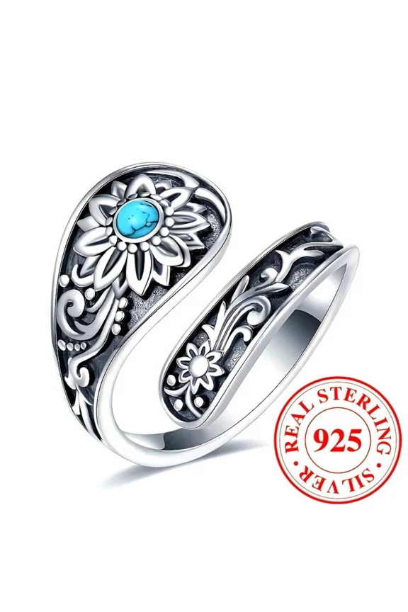 925 Sterling Silver Sunflower Spoon Ring: Antique Design, Elegant and Unique