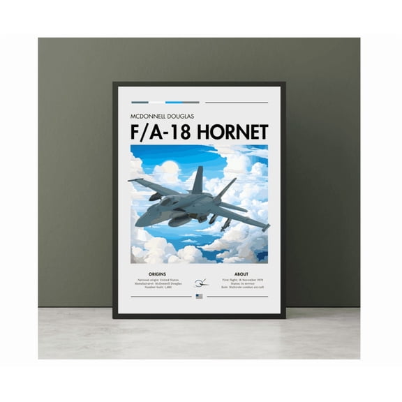 Fa 18 Hornet Print: Aviation Art Fighter Jet Poster Home Decor Office Wall Art Living Room Decor, Paper Poster Only