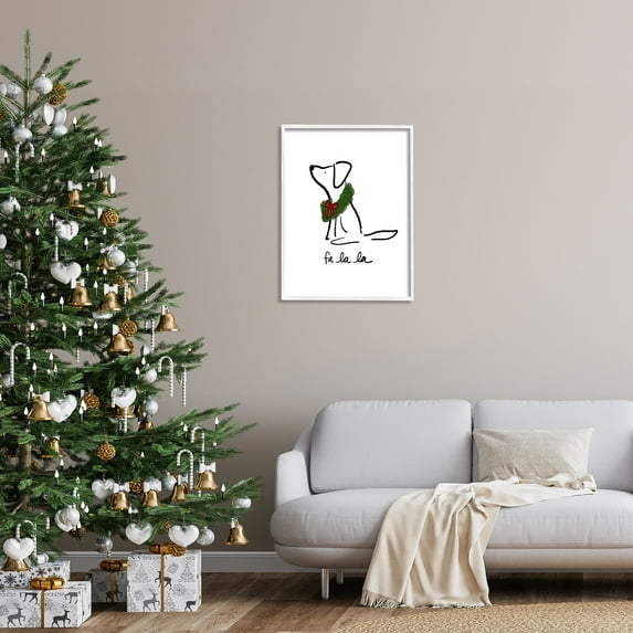 Fa La La Holiday Caroling Dog Line Doodle Wreath Animals & Insects Graphic Art Framed Art Print Wall Art