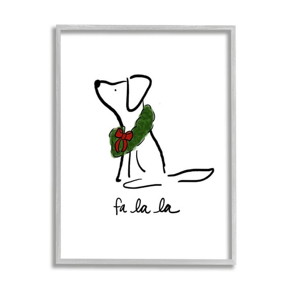 Fa La La Holiday Caroling Dog Line Doodle Wreath Animals & Insects Graphic Art Framed Art Print Wall Art