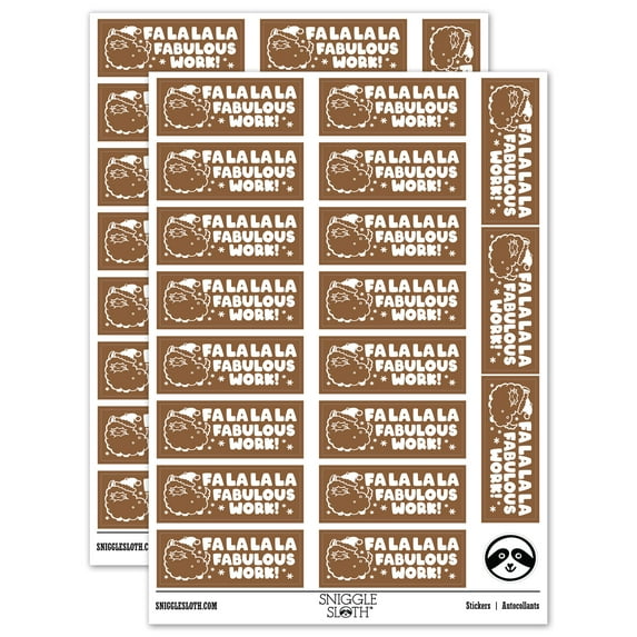 Fa La La La Fabulous Work Christmas Llama Teacher Student School Sticker Set - Brown - Gloss Finish - 2.00" Large