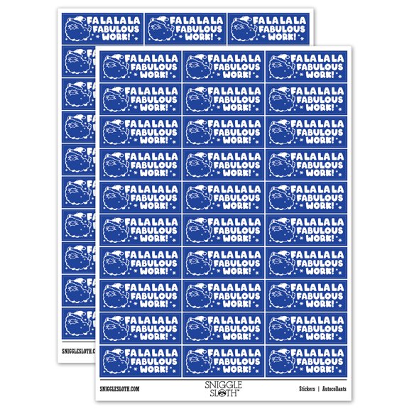 Fa La La La Fabulous Work Christmas Llama Teacher Student School Sticker Set - Dark Blue - Matte Finish - 1.75" Medium