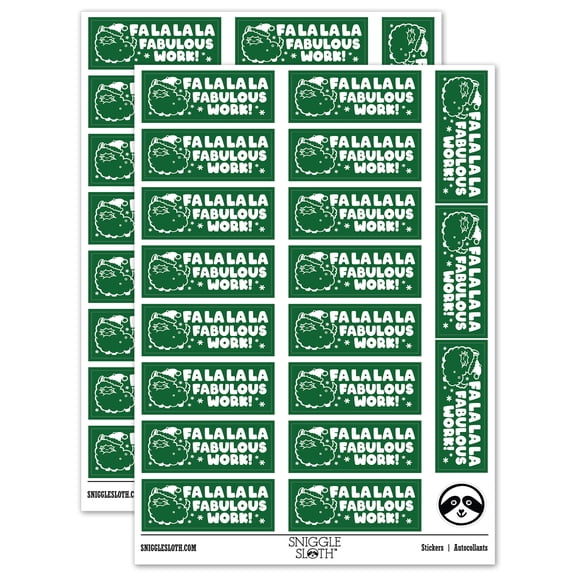 Fa La La La Fabulous Work Christmas Llama Teacher Student School Sticker Set - Dark Green - Gloss Finish - 2.00" Large