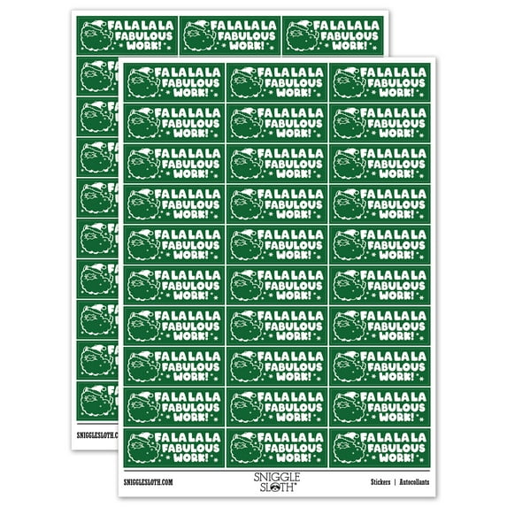 Fa La La La Fabulous Work Christmas Llama Teacher Student School Sticker Set - Dark Green - Matte Finish - 1.75" Medium