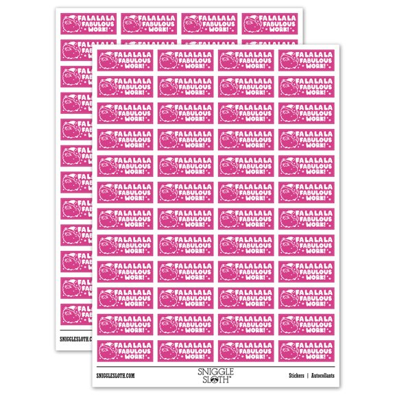 Fa La La La Fabulous Work Christmas Llama Teacher Student School Sticker Set - Hot Pink - Matte Finish - 1.25" Mini