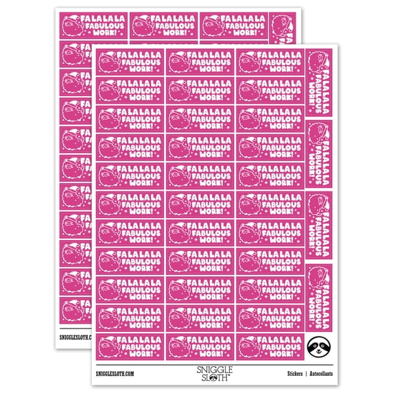 Fa La La La Fabulous Work Christmas Llama Teacher Student School Sticker Set - Hot Pink - Matte Finish - 1.5" Small