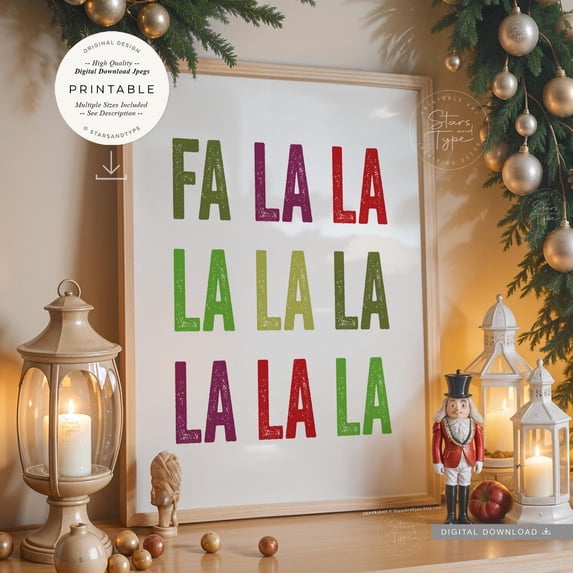 Fa La La La Festive Typography Poster, Unframed Size 8x12