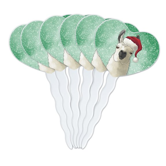 Fa La La La Llama Christmas Santa Hat Heart Love Cupcake Picks Toppers Decoration Set of 6