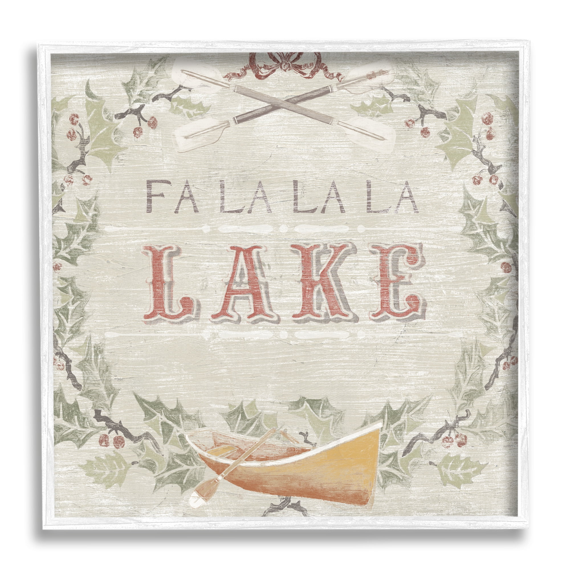 Fa La La Lake Winter Holiday Rustic Wreath Holiday Framed Art Print Wall Art, 17x17