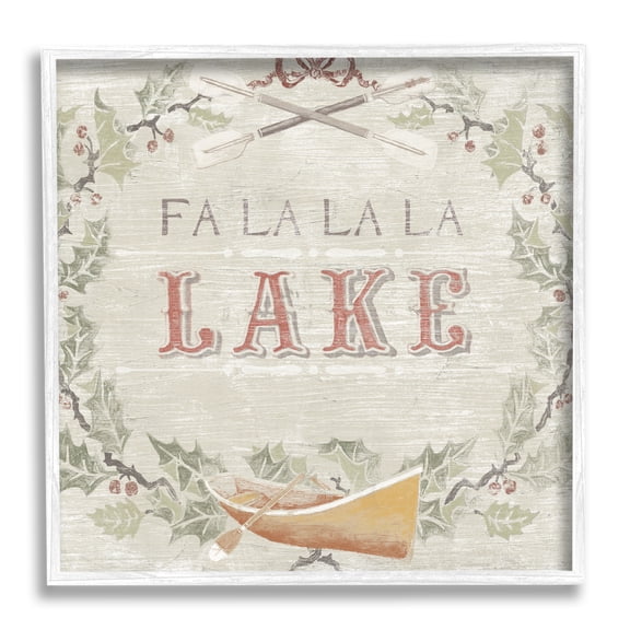 Fa La La Lake Winter Holiday Rustic Wreath Holiday Framed Art Print Wall Art, 17x17