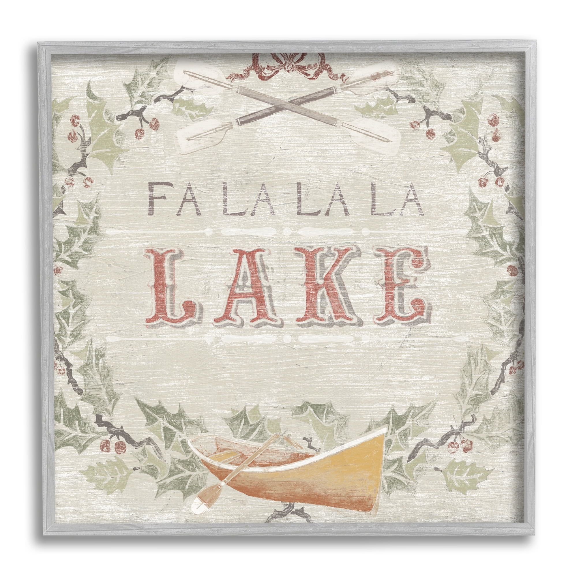Fa La La Lake Winter Holiday Rustic Wreath Holiday Framed Art Print Wall Art, 17x17