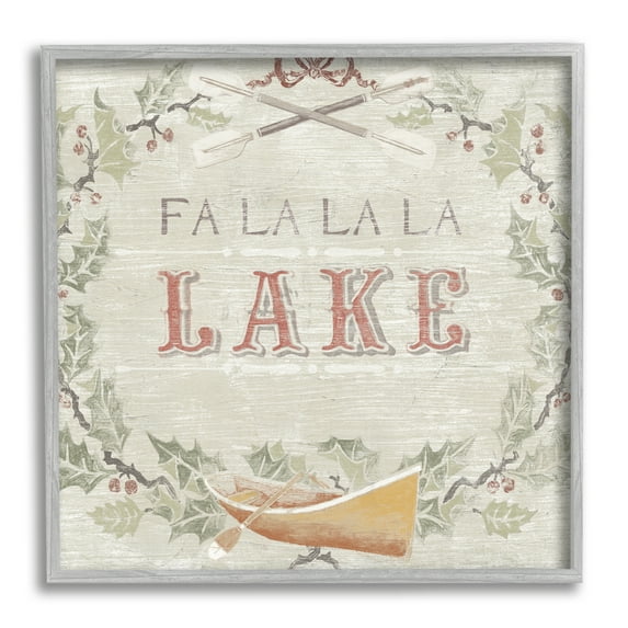 Fa La La Lake Winter Holiday Rustic Wreath Holiday Framed Art Print Wall Art, 17x17