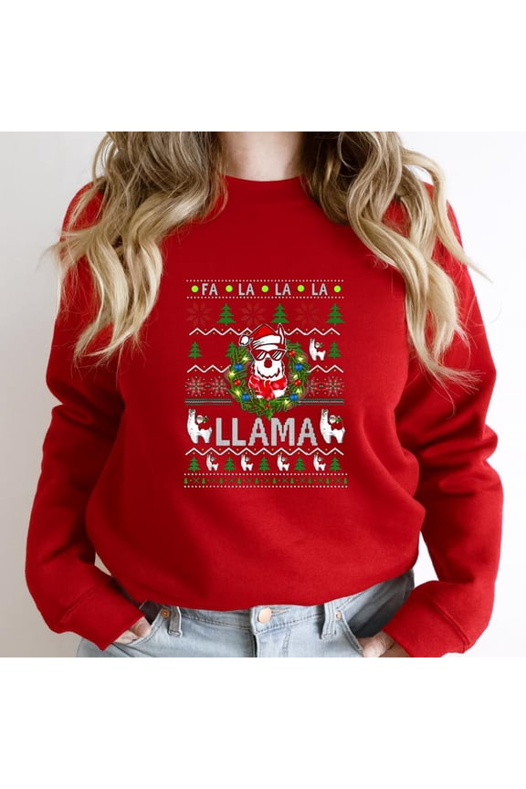 Fa La La Llama Funny Llama Christmas Ugly Holiday Graphic SW12106 Unisex Sweatshirt, Up to Size 5XL