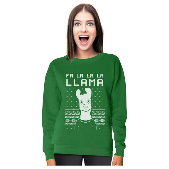 Tstars Fa La La Llama Ugly Christmas Sweater Funny Xmas Women Sweatshirt Large Green