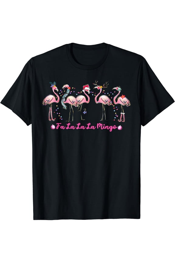 Fa La La Mingo Flamingo Christmas Tree Lights Tropical Xmas T-Shirt