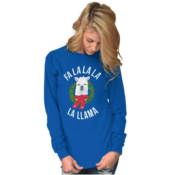 Fa La Llama Alpaca Christmas Xmas Women Plus Size Long Sleeve Graphic Tee Brisco Brands 2X