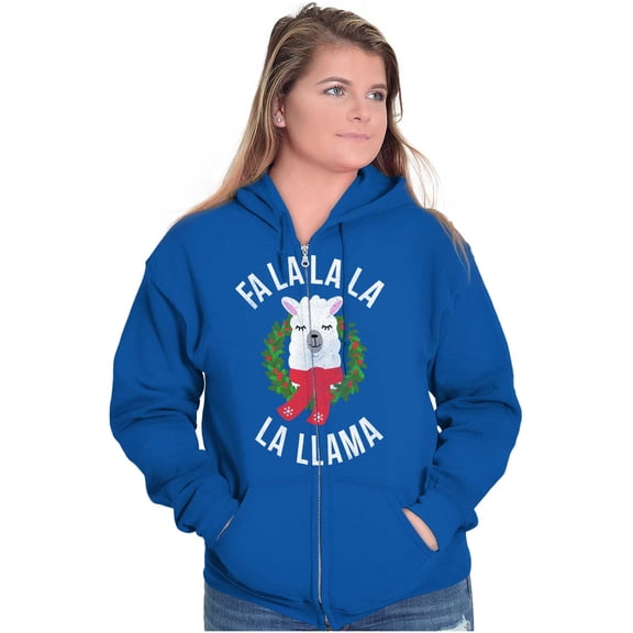 Fa La Llama Alpaca Christmas Xmas Womens Plus Size Graphic Zipper Hoodie Brisco Brands 4X