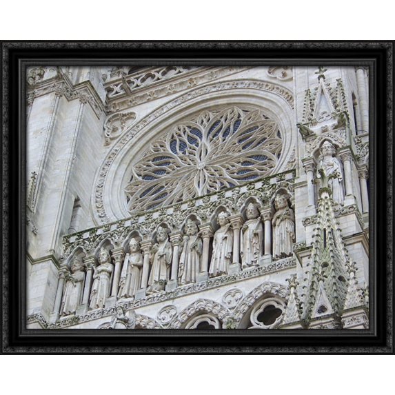 Faτade of the Cathedral Notre Dame 36x28 Large Black Ornate Wood Framed Canvas Art