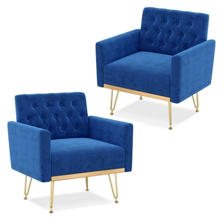 FaFaSoGoodFa Accent Chair for Living Room, Modern Velvet Upholstered Arm Chairs with Button Tufted Back and Gold Legs