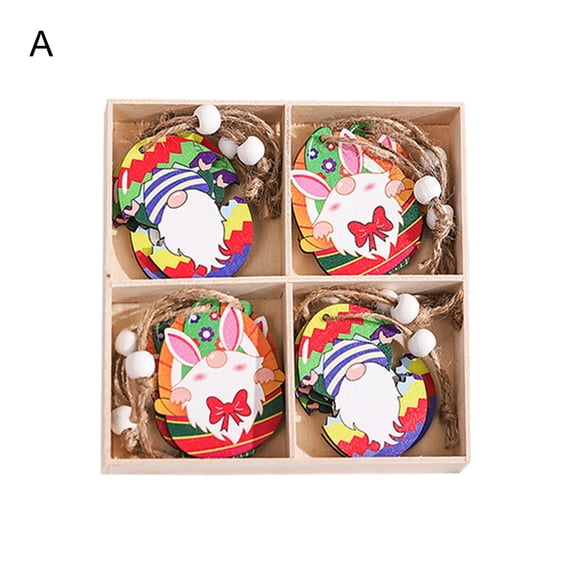 FaLX 12Pcs/Set Adorable Rabbit Pattern Hanging Decor Easter Style Cute Wood Hanging Widget for Home