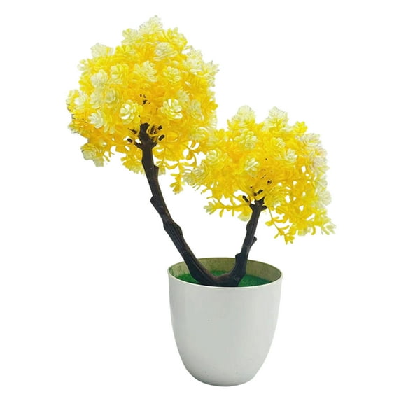 FaLX Artificial Potted Plant Realistic Non-withering No Watering 2 Branches Dual Balls Decorative Vibrant Color Home Decoration Fake Potted Green Plant Bonsai for Office