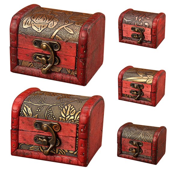 FaLX Wooden Box Vintage Style Floral Craft Old Memory Touch Jewelry Storage Wooden Treasure Case for Collection