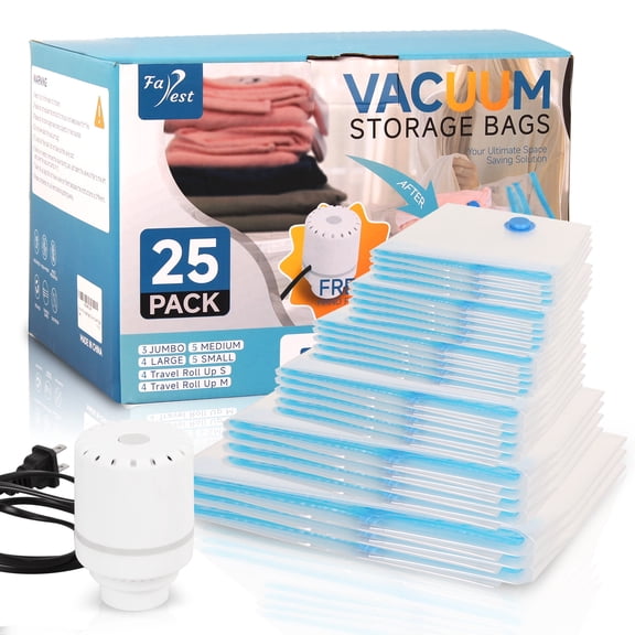 Farest 25 Pack Vacuum Storage Bags with Electric Air Pump, Vacuum Seal Space Saver for Clothes, Bedding & Travel