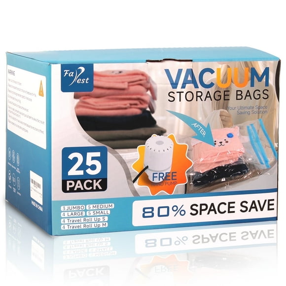 Farest 25 Pack Vacuum Storage Bags with Electric Air Pump, Space Saver for Clothes, Bedding & Travel